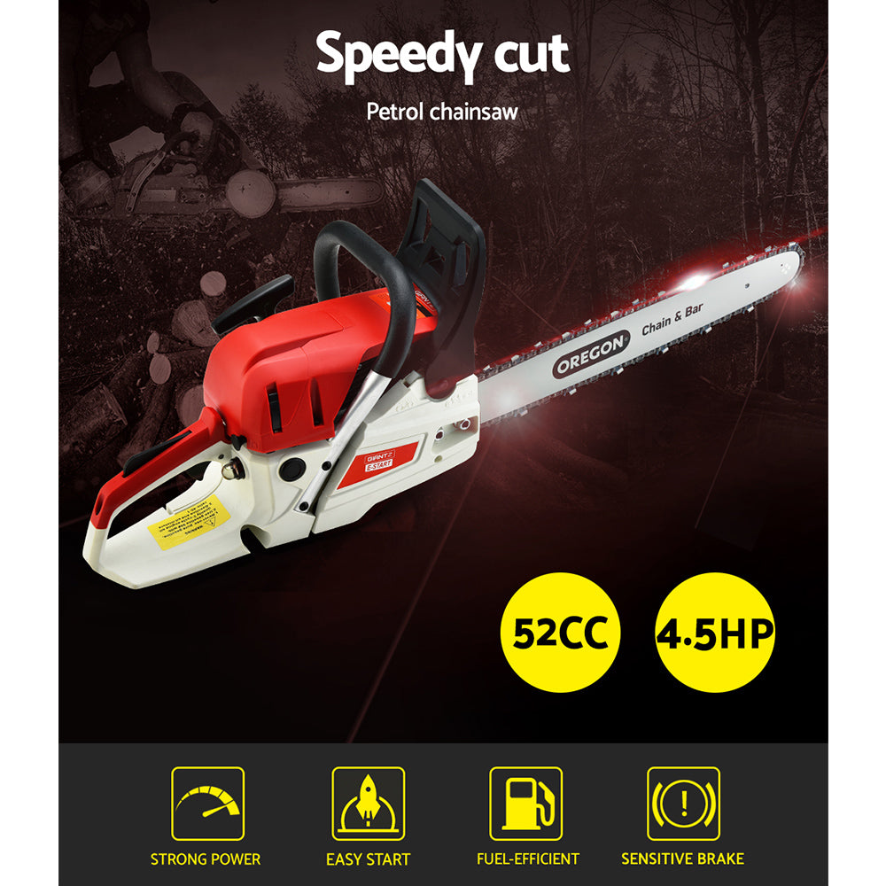 Giantz Chainsaw Petrol 52CC 20" Oregon Bar Commercial E-Start Pruning Chain Saw