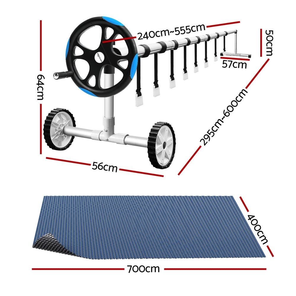 Aqua Buddy Pool Cover 7x4m 600 Micron w/ Roller 5.55m Black Solar Blanket