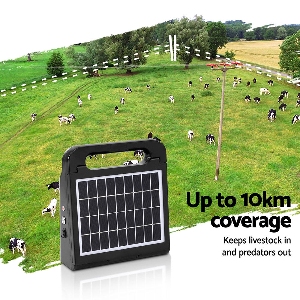 Giantz 10km Electric Fence Energiser Solar Energizer Charger Farm Animal 0.3J