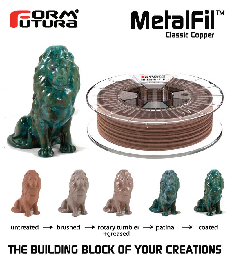 Copper-filled PLA based filament MetalFil 2.85mm Classic Copper 750 gram 3D Printer Filament