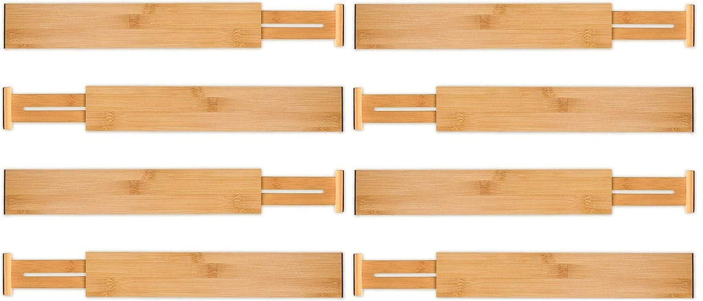 8 Pack Bamboo Adjustable Kitchen Drawer Dividers (Large, 44-55 cm)