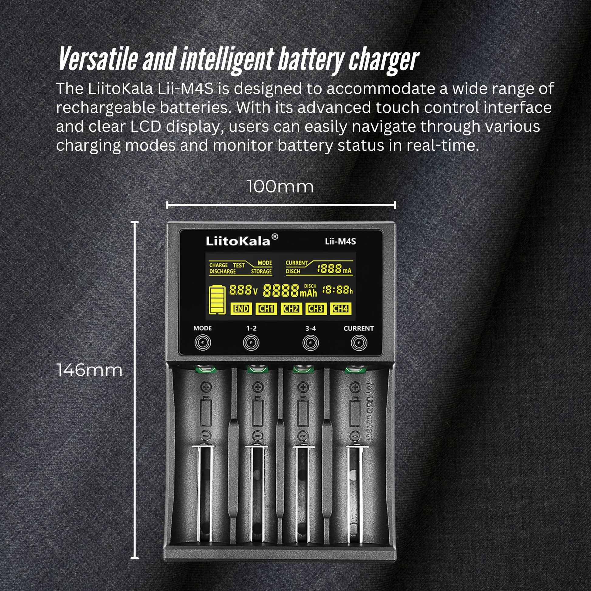 LiitoKala Lii-M4S Battery Charger LCD 4-Slot USB Li-ion NiMH Test Discharge Mode