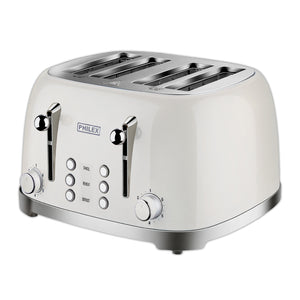 PHILEX 4-Slice Electric Toaster Bread Reheat Defrost Retro Retro IVORY