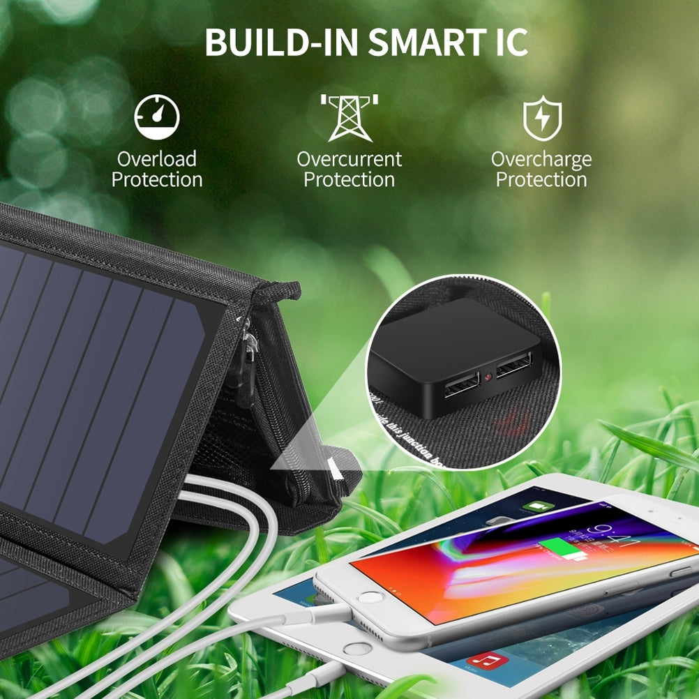19W Portable Solar Panel Charger SunPower Panels Dual USB Charger for Outdoors