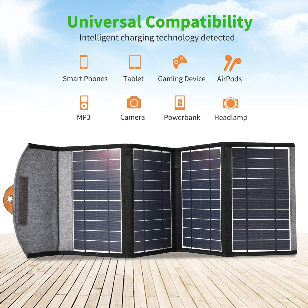 22W Portable Waterproof Foldable Solar Panel Charger (Dual USB Ports)