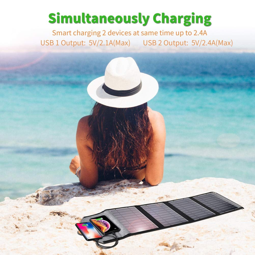 22W Portable Waterproof Foldable Solar Panel Charger (Dual USB Ports)