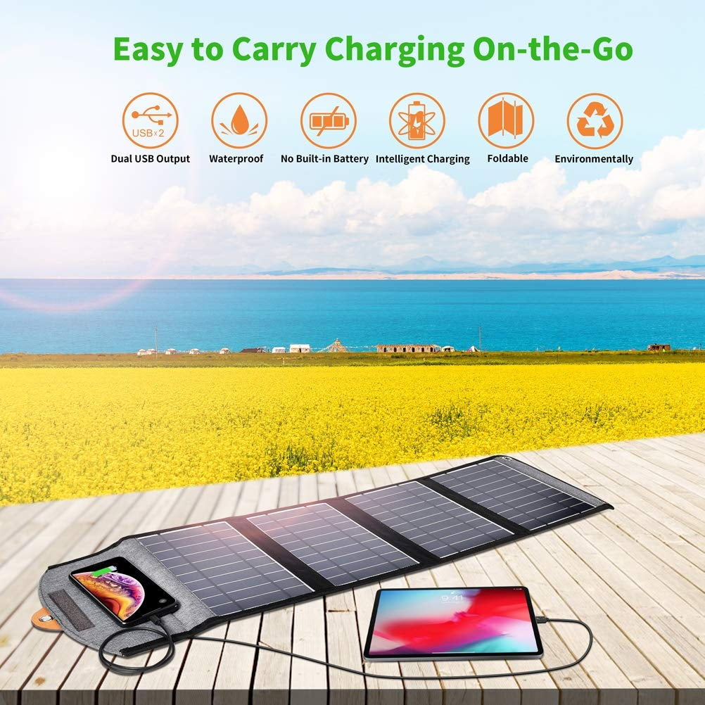 22W Portable Waterproof Foldable Solar Panel Charger (Dual USB Ports)