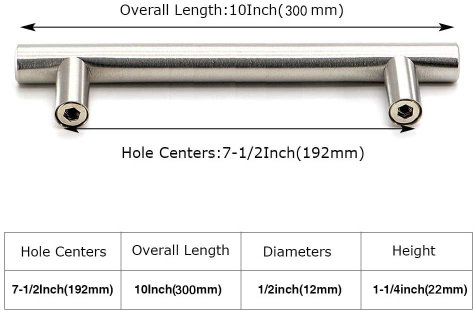 Brushed Stainless steel Kitchen Door Cabinet Drawer Handle Pulls 192MM