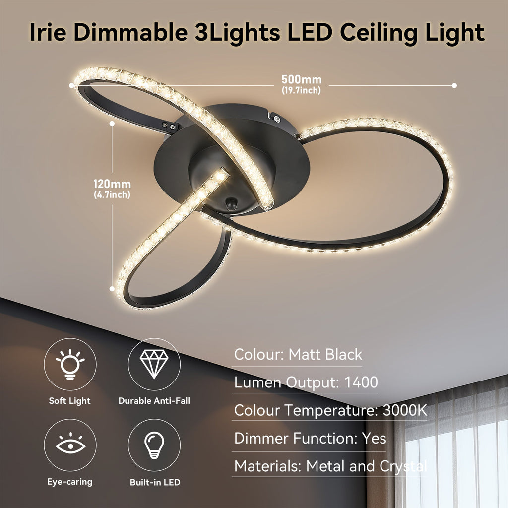 Irie Dimmable 3 Lights LED Ceiling Light - Black