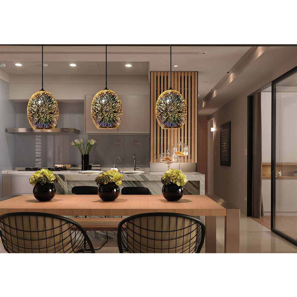 Moravian Glass Oval Pendant Light - Chrome