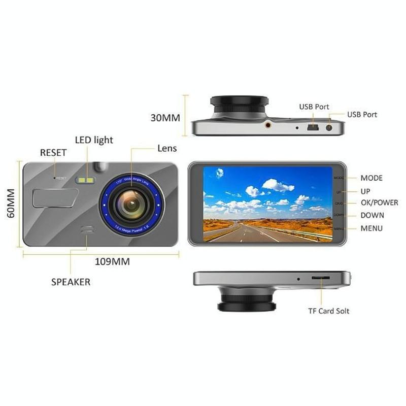 Smart Car Dual Lens Video Camera - Full Hd 1080p Motion Detection Tf Card Support