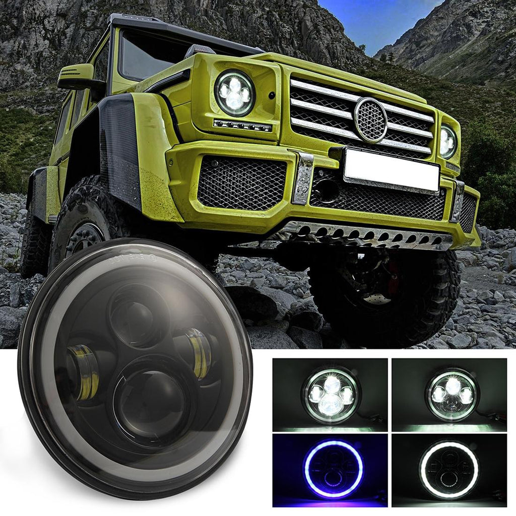 7 Inch H4 / H13 Dc 9V - 30V 3000Lm 6000K 30W Ip67 4Led Lamp Beads Car Round Shape Led Headlight Lamps For Jeep Wrangler / Harley With Angel Eye