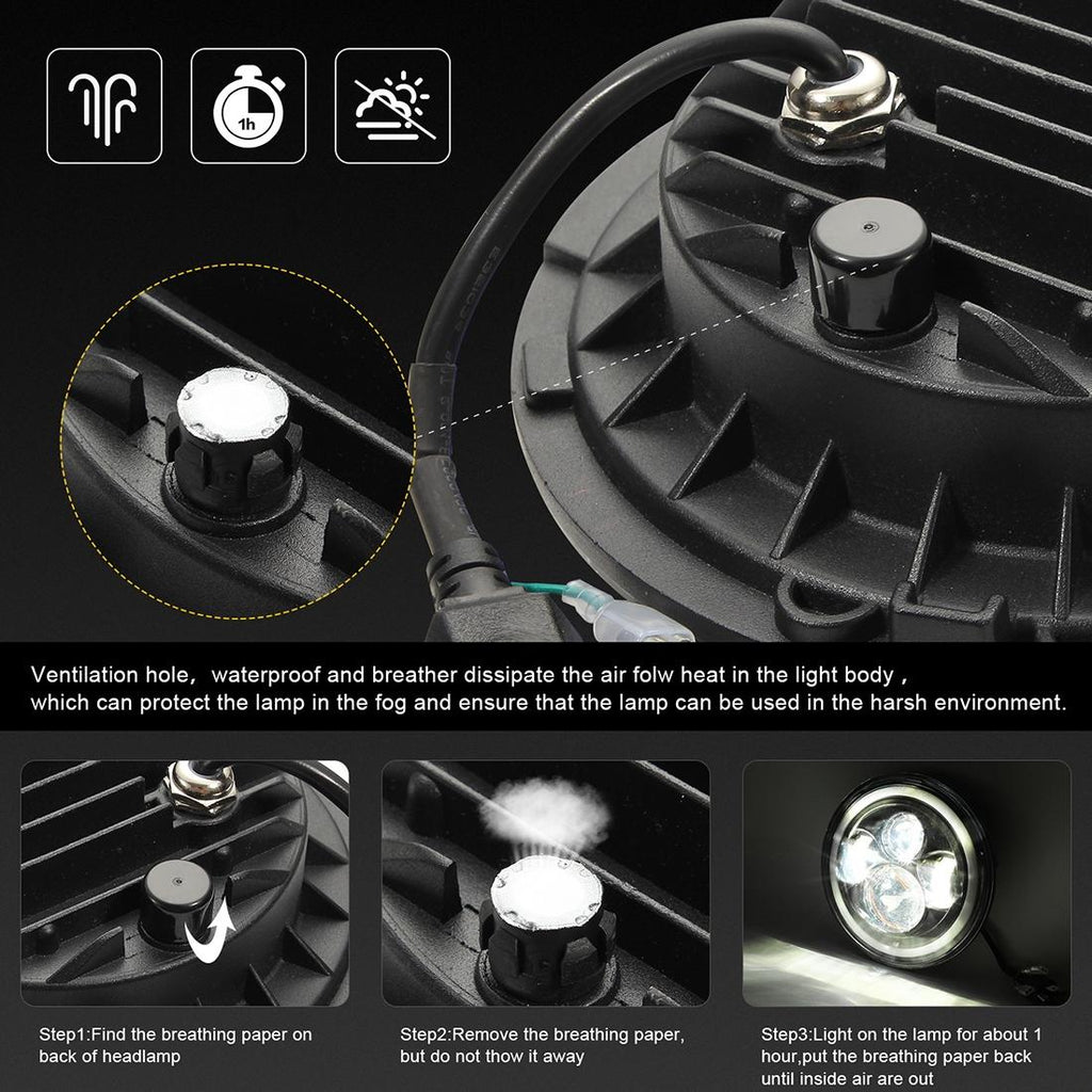 7 Inch H4 / H13 Dc 9V - 30V 3000Lm 6000K 30W Ip67 4Led Lamp Beads Car Round Shape Led Headlight Lamps For Jeep Wrangler / Harley With Angel Eye