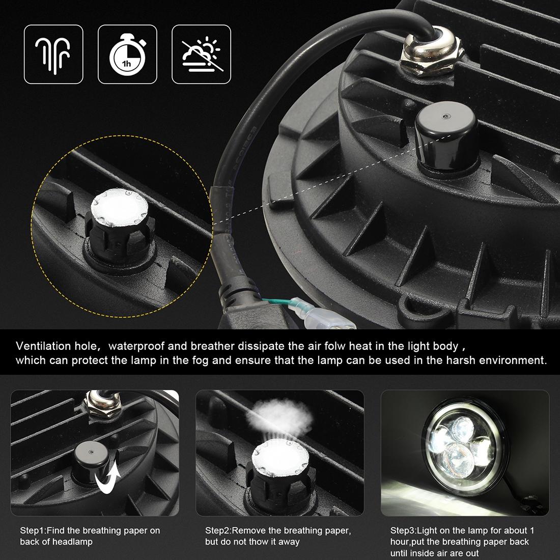 7 Inch H4 / H13 Dc 9V - 30V 3000Lm 6000K 30W Ip67 4Led Lamp Beads Car Round Shape Led Headlight Lamps For Jeep Wrangler / Harley With Angel Eye