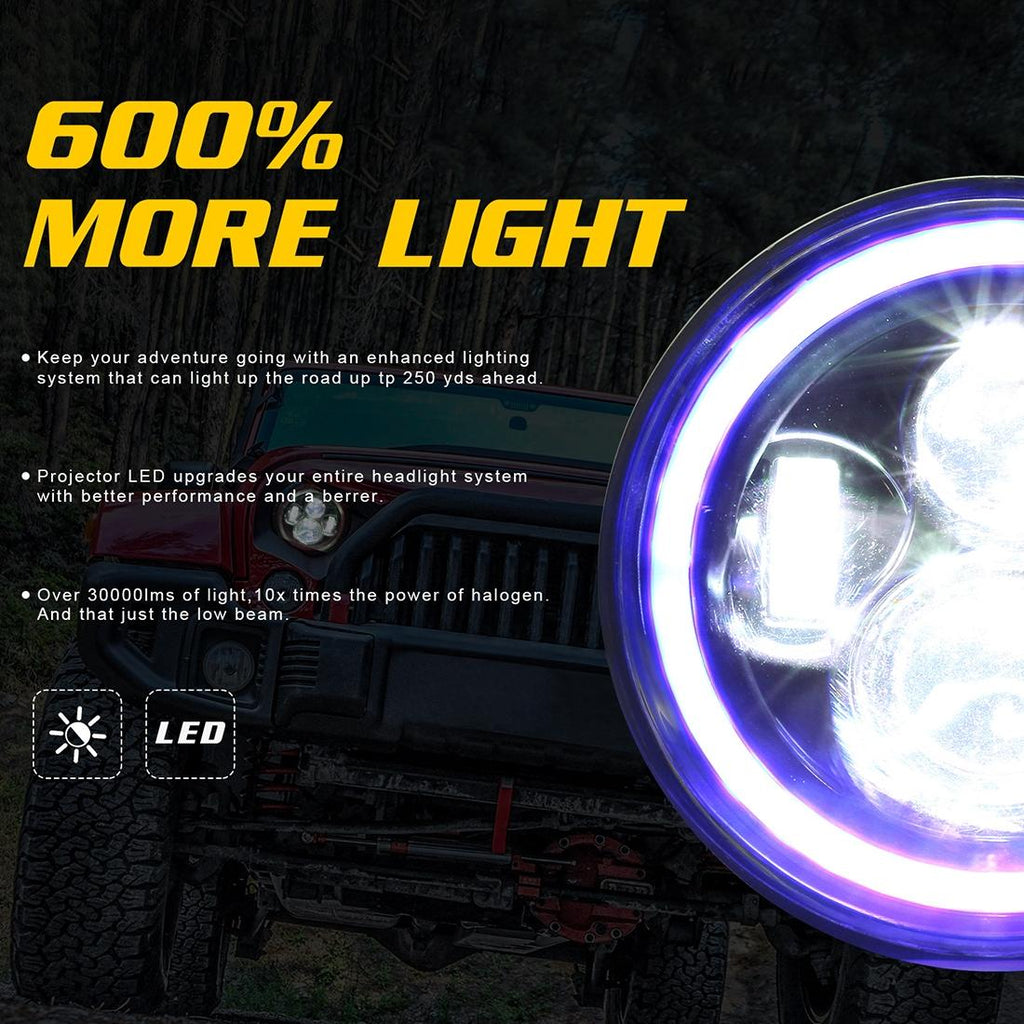 7 Inch H4 / H13 Dc 9V - 30V 3000Lm 6000K 30W Ip67 4Led Lamp Beads Car Round Shape Led Headlight Lamps For Jeep Wrangler / Harley With Angel Eye