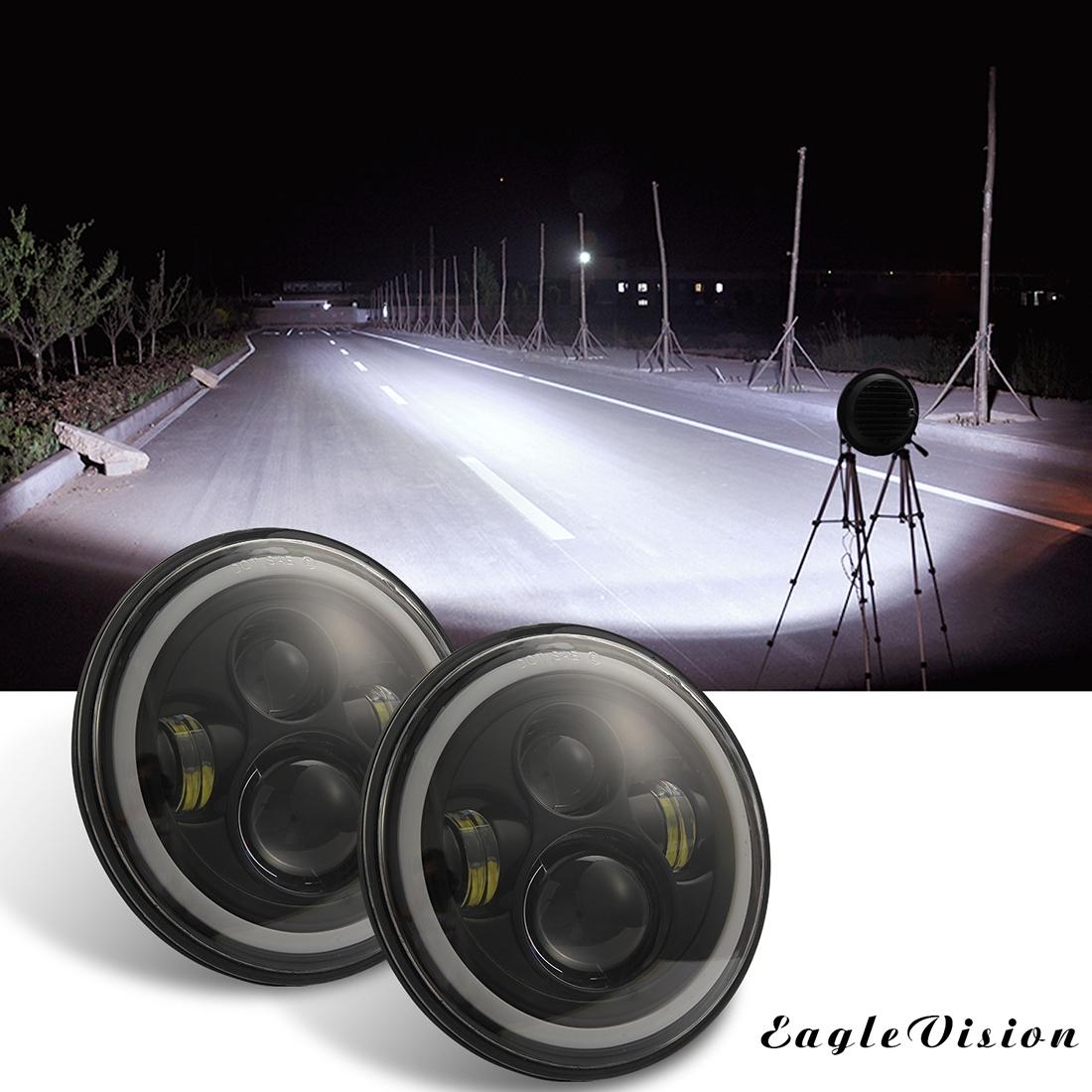 7 Inch H4 / H13 Dc 9V - 30V 3000Lm 6000K 30W Ip67 4Led Lamp Beads Car Round Shape Led Headlight Lamps For Jeep Wrangler / Harley With Angel Eye