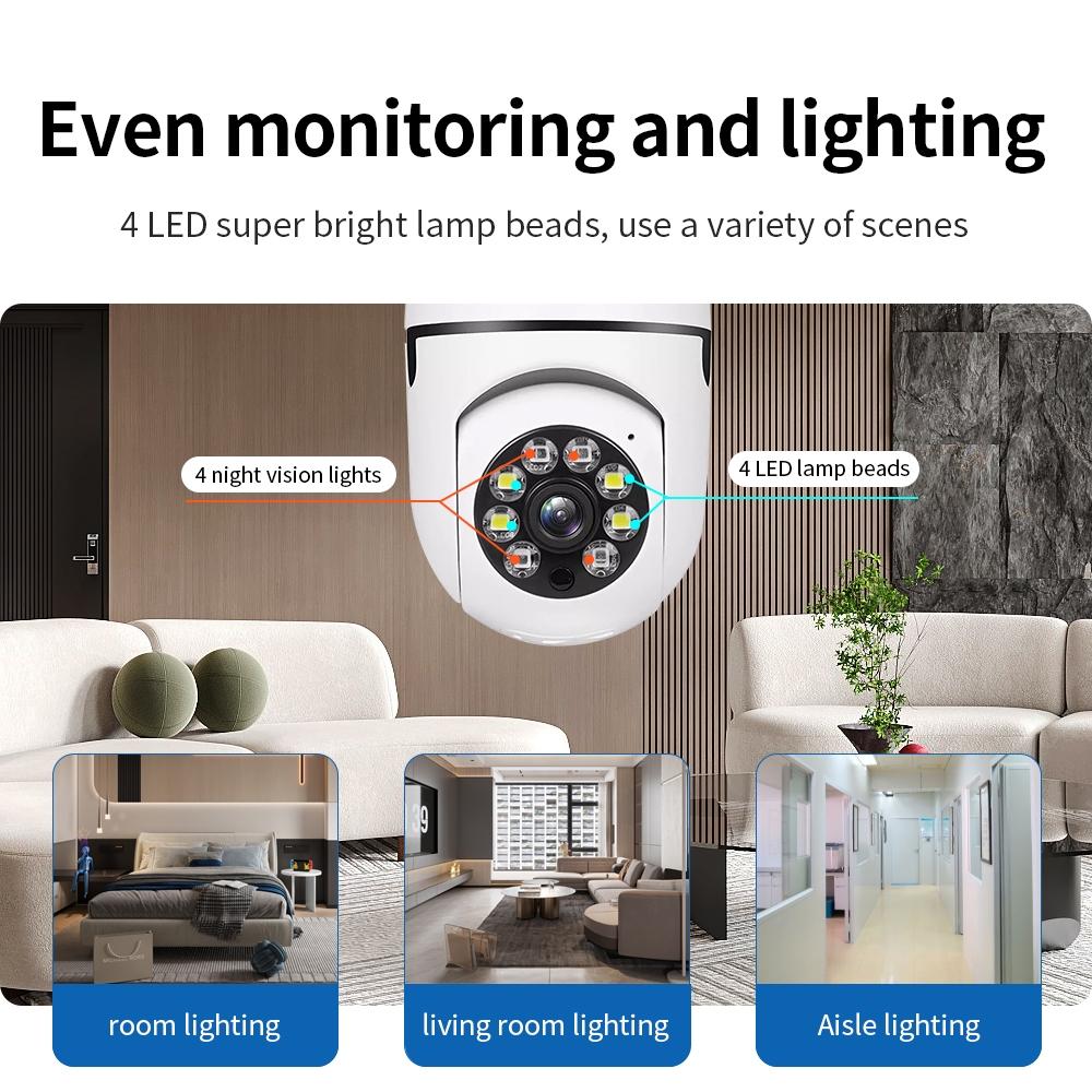 2Mp Hd Wifi Light Bulb Camera With Motion Detection Two-Way Audio Night Vision And Tf Card Support