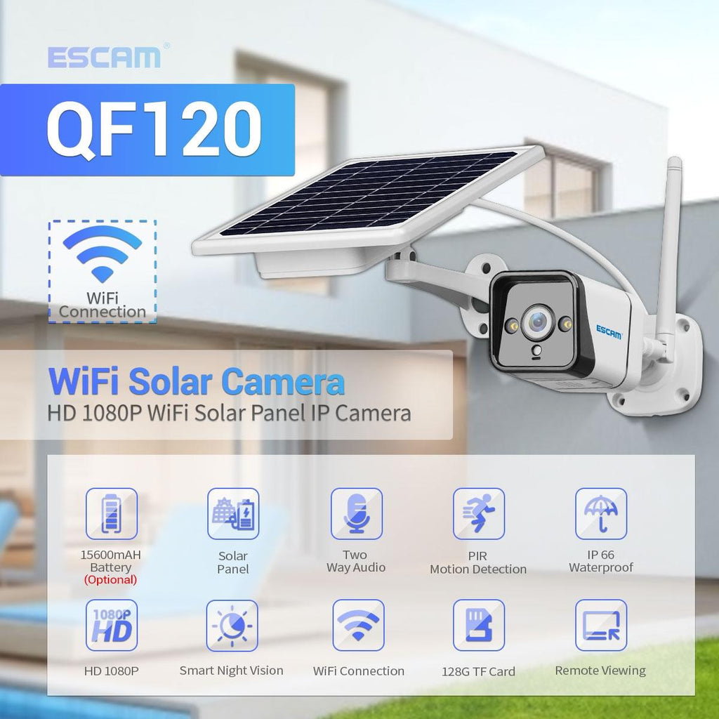 Waterproof Wifi Solar Camera With Night Vision & Motion Detection & Two Way Audio & Tf Card - 1080P