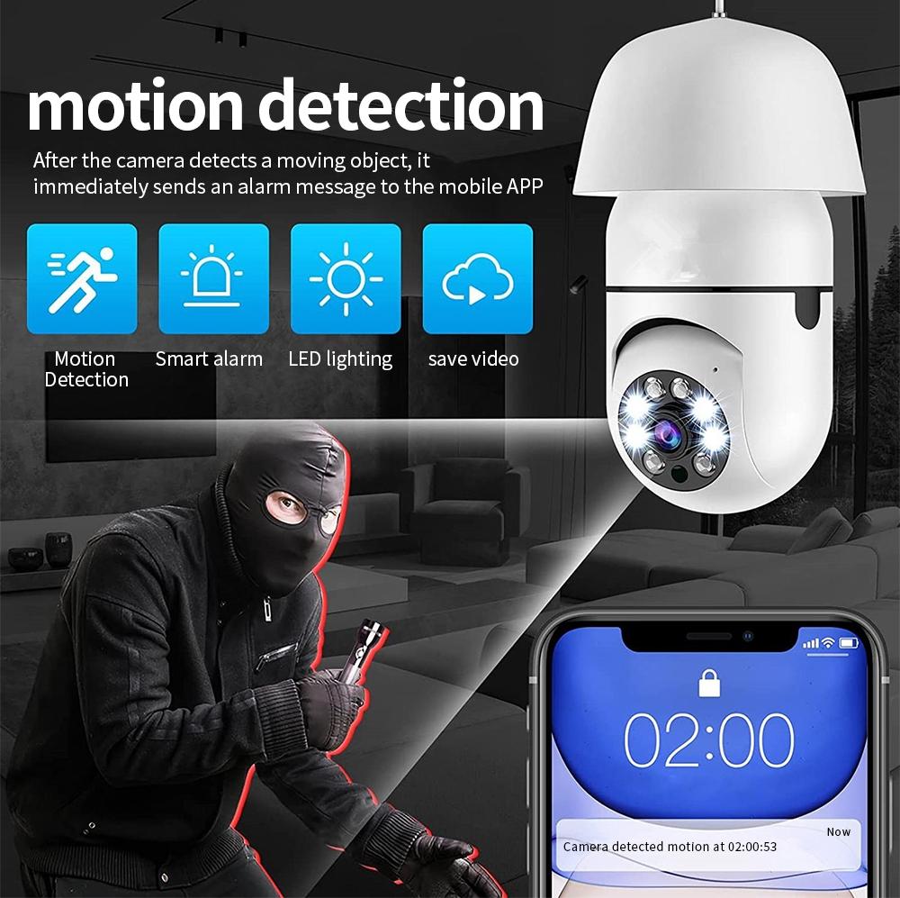 Smart Wifi Light Bulb Camera With Hd 2Mp Resolution Motion Detection Two-Way Audio Night Vision And 32G Tf Card