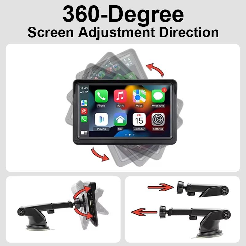 7 Inch Bluetooth 5.0 Carplay Monitor - Portable Compatible With Most Vehicles - Display