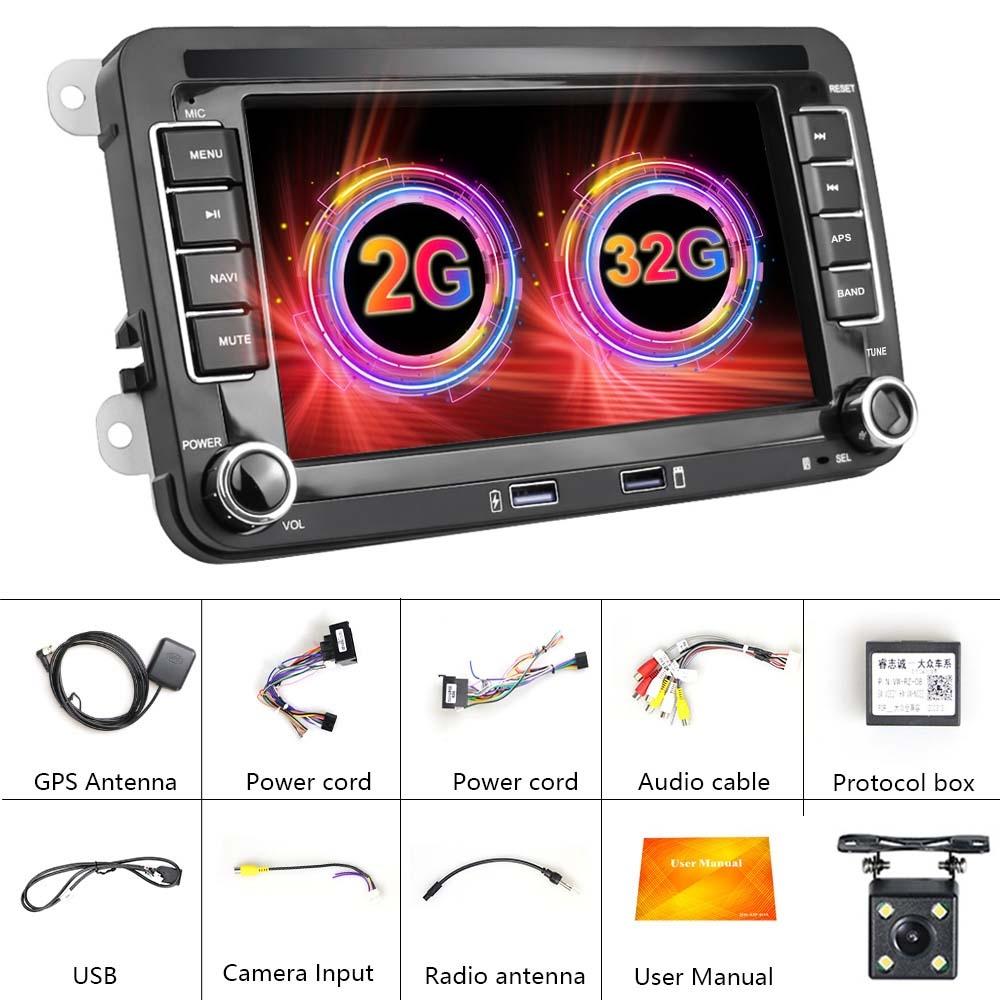 7 Inch Android Car Multimedia Player With Navigation & Bluetooth 2 + 32G - Standard + 4Lights Camera - Fits Volkswagen