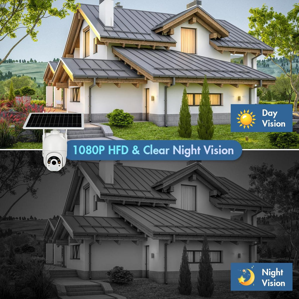Solar-Powered Wifi Camera With 1080P Hd Pir Alarm Night Vision And Two-Way Audio