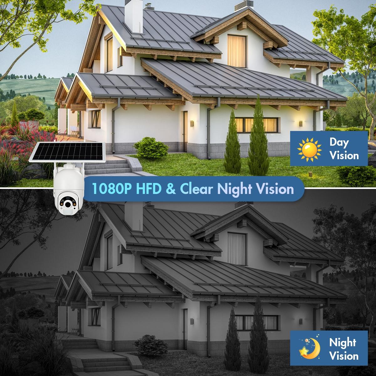 Solar-Powered Wifi Camera With 1080P Hd Pir Alarm Night Vision And Two-Way Audio