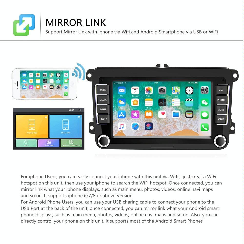 7 Inch Android Car Navigation Player With Wireless Carplay - 1 + 16G - Fits Volkswagen - 4Lights Camera