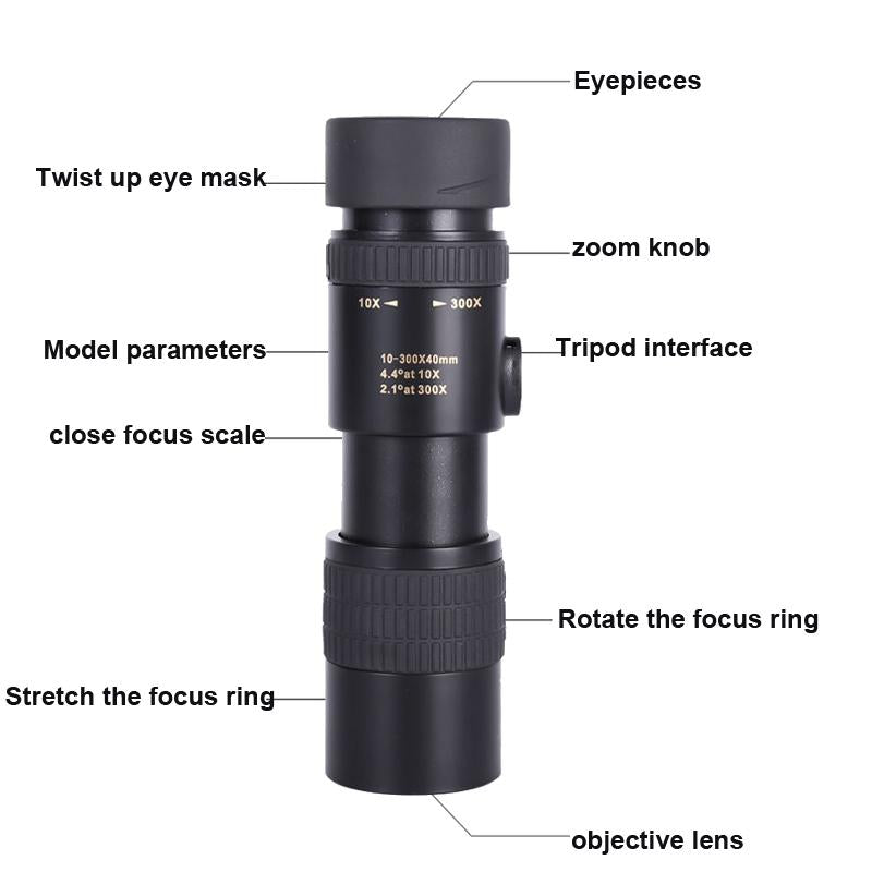 High Definition Monocular Telescope With Photo Holder & Tripod - 10-300X40