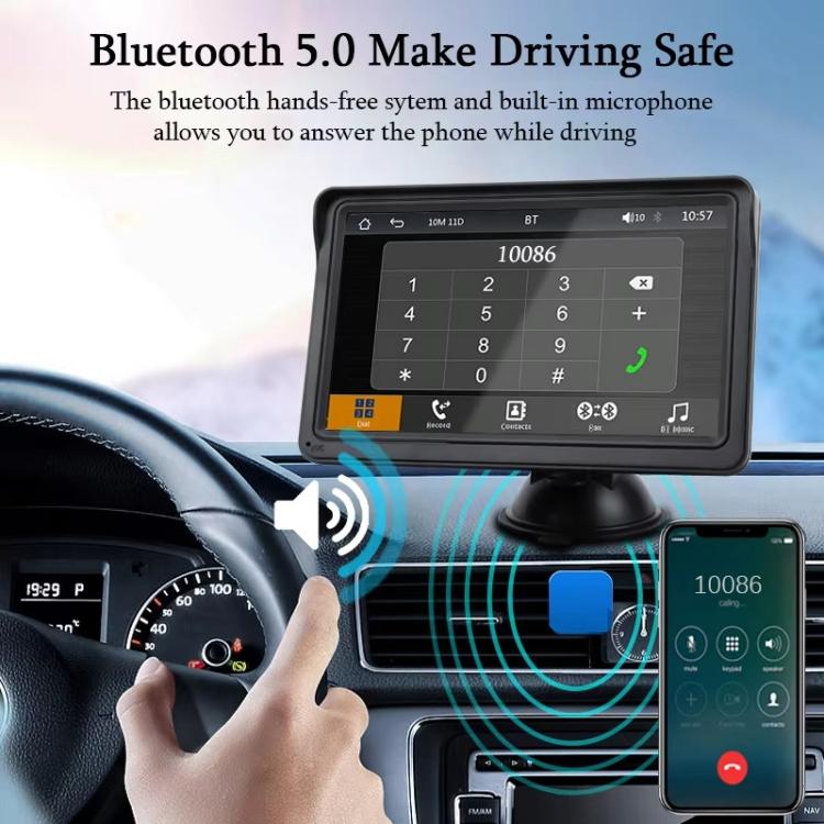 7 Inch Bluetooth 5.0 Carplay Monitor - Portable Compatible With Most Vehicles - Display + Camera