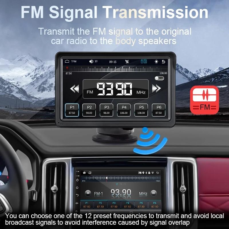 7 Inch Bluetooth 5.0 Carplay Monitor - Portable Compatible With Most Vehicles - Display + Camera