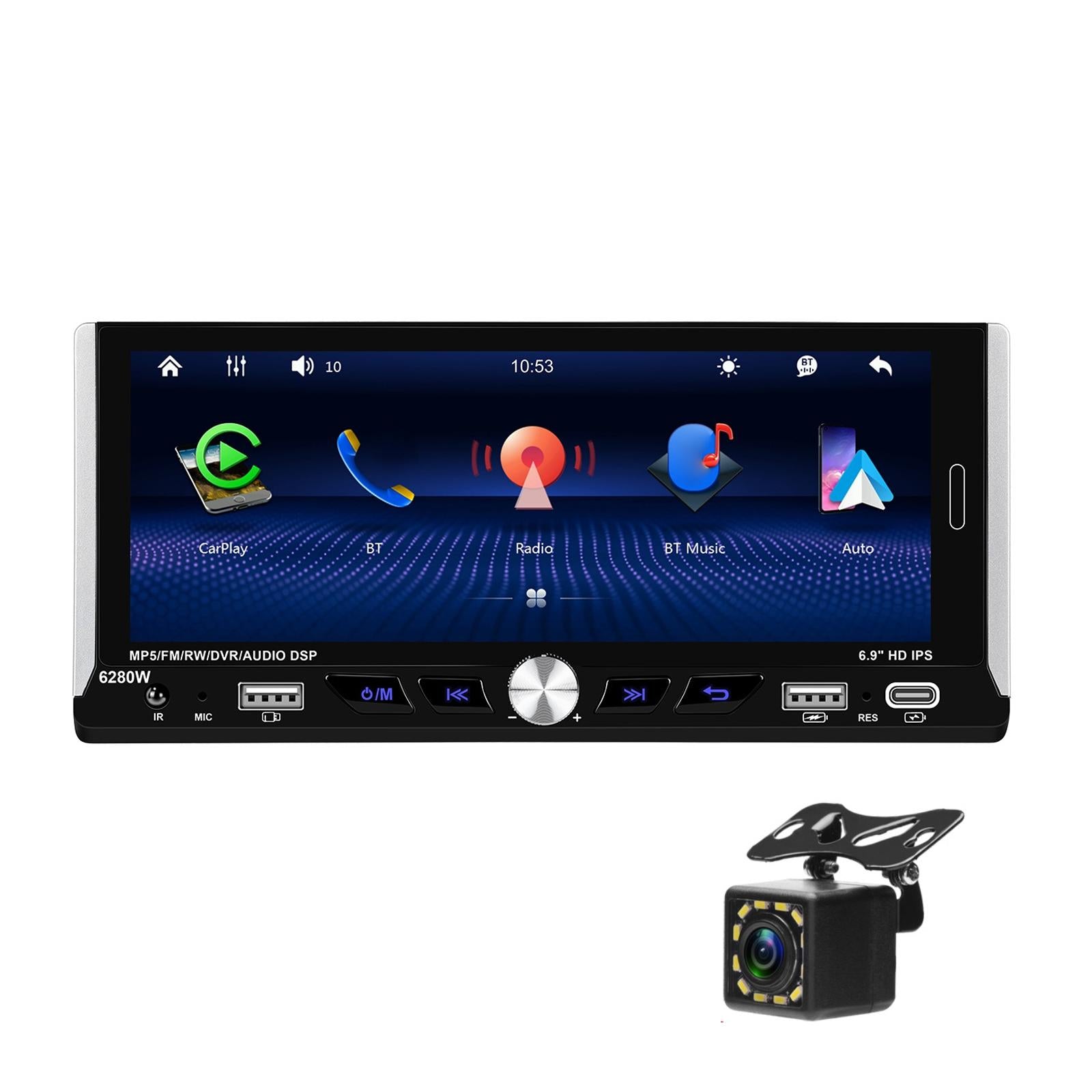 6.9 Inch Car Mp5 Player With Carplay Function & Backup Camera - Standard + 12 Light Camera