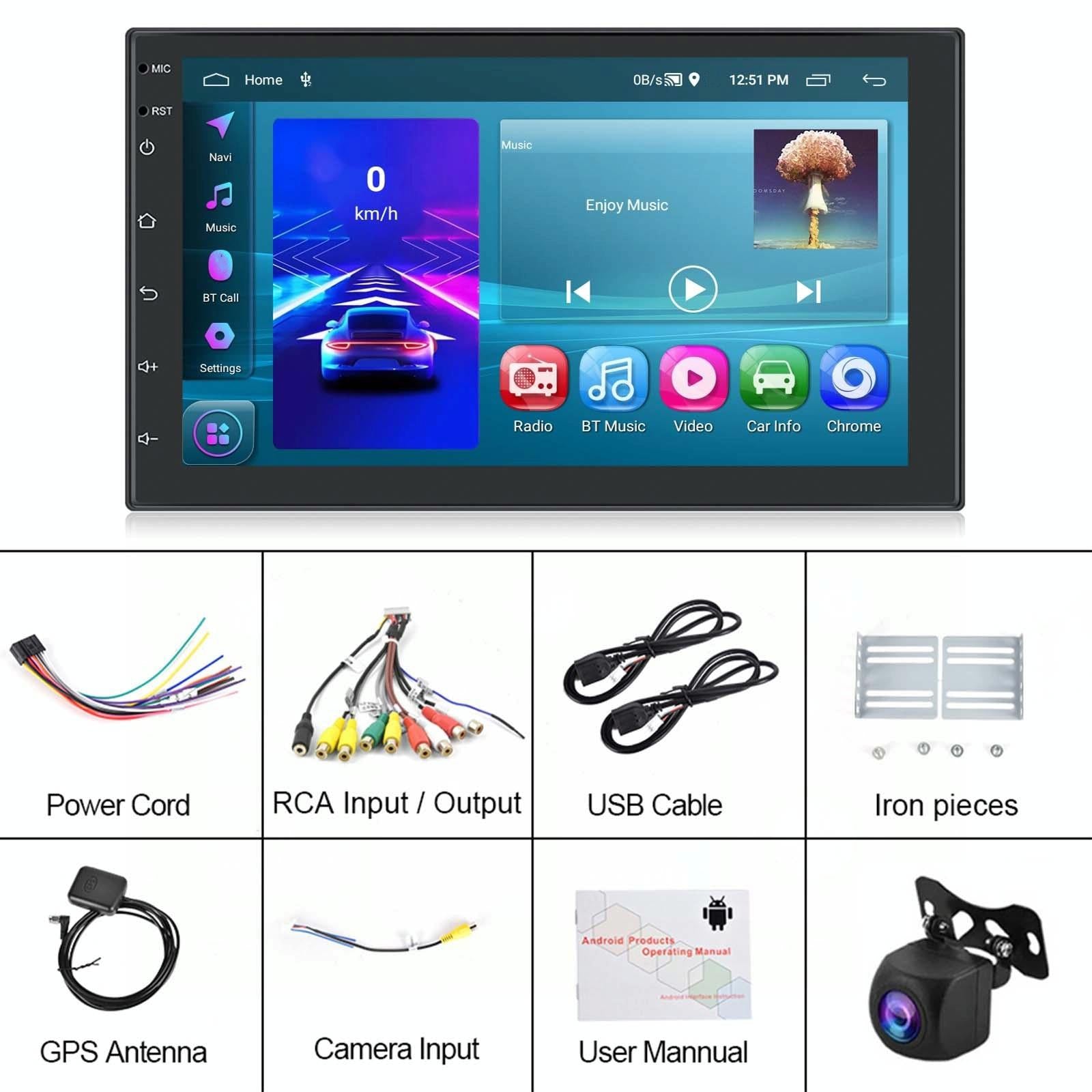 7 Inch Android 11 Carplay Navigation Player + Ahd Camera