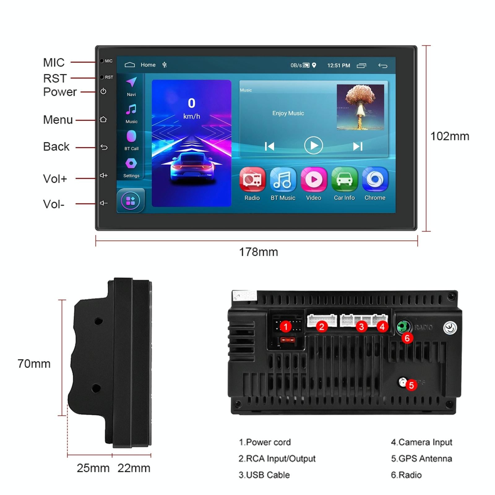 7 Inch Android 11 Carplay Navigation Player + Ahd Camera
