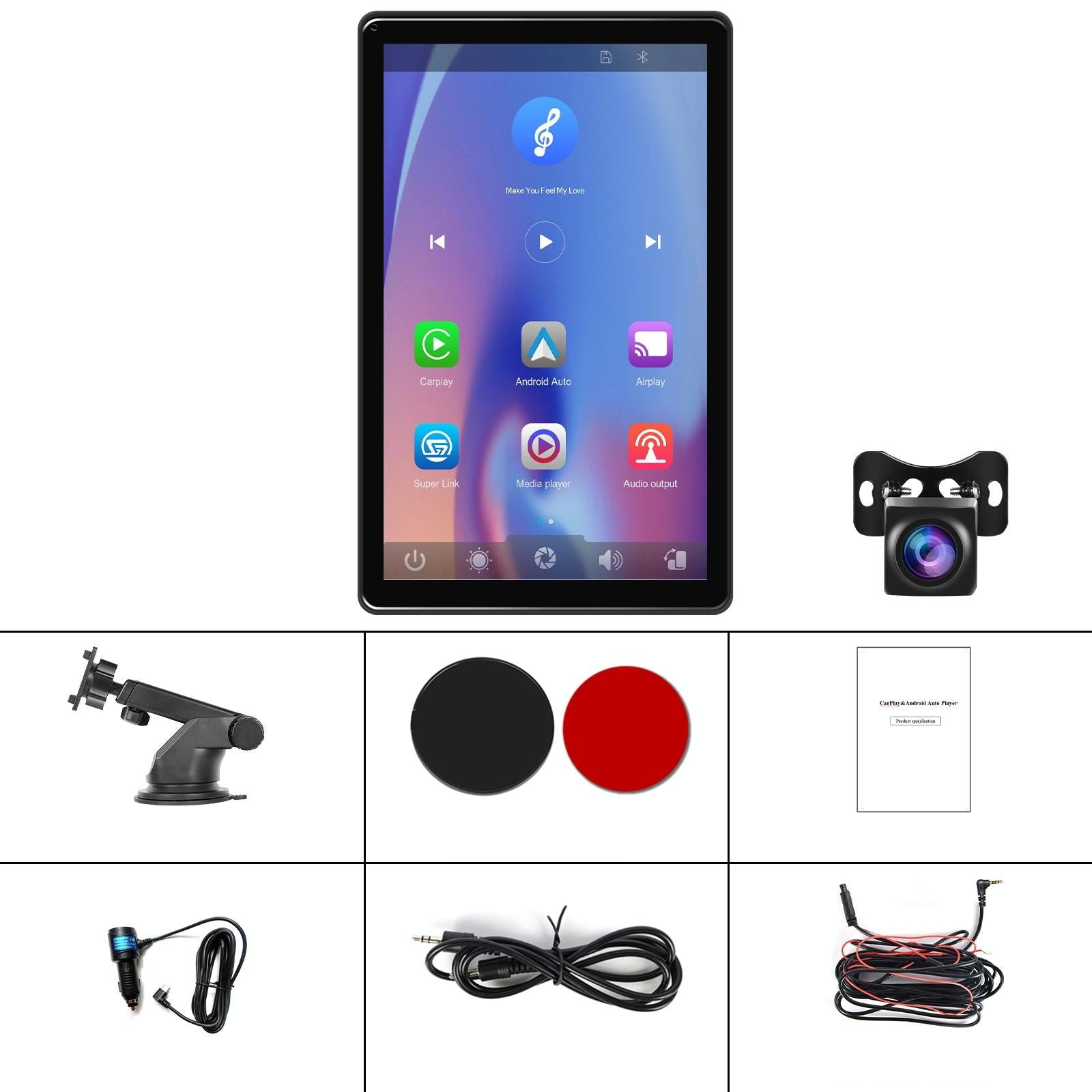 8 Inch Full Touch Car Screen Player - Horizontal / Vertical Carplay / Android Auto - With Camera