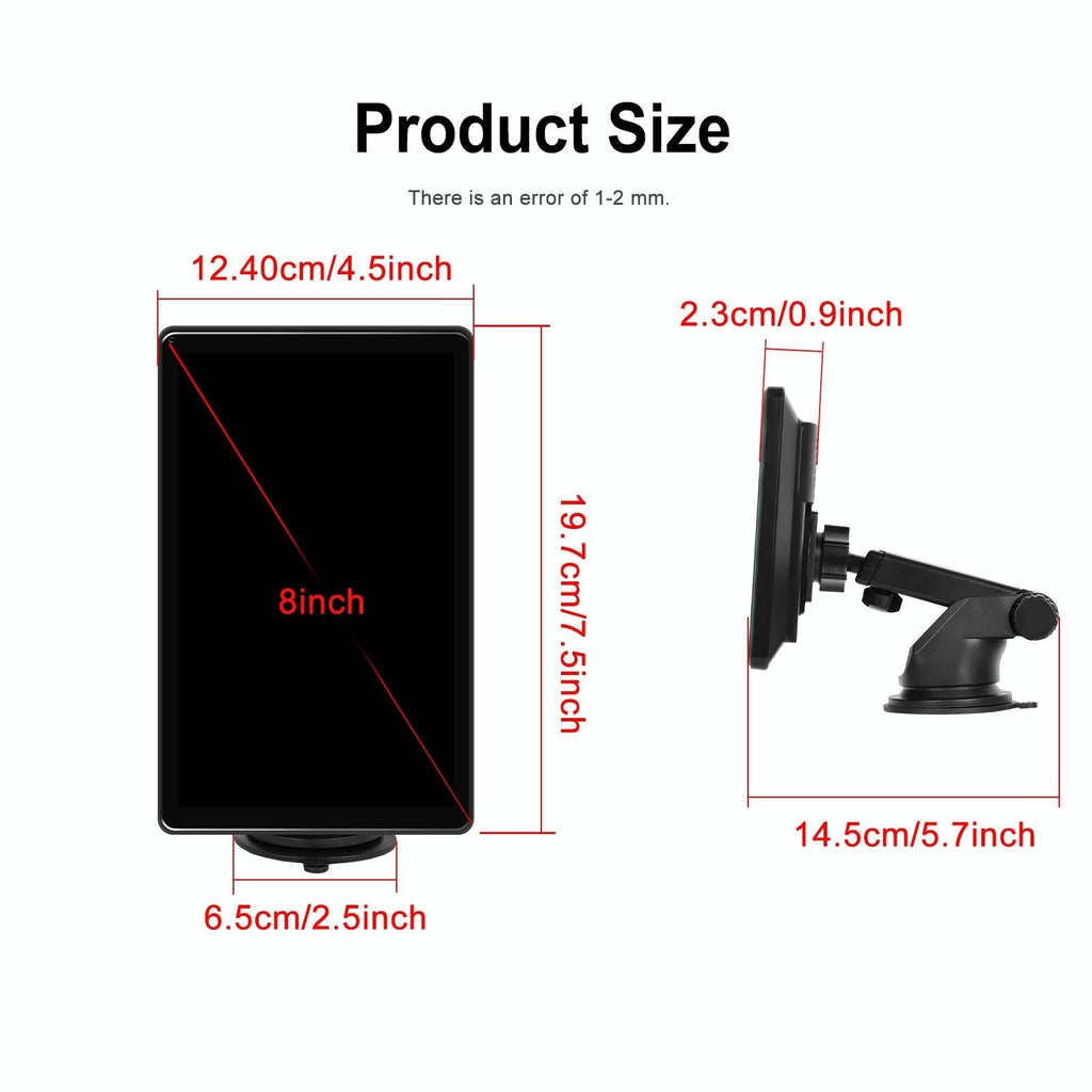 8 Inch Full Touch Car Screen Player - Horizontal / Vertical Carplay / Android Auto - With Camera