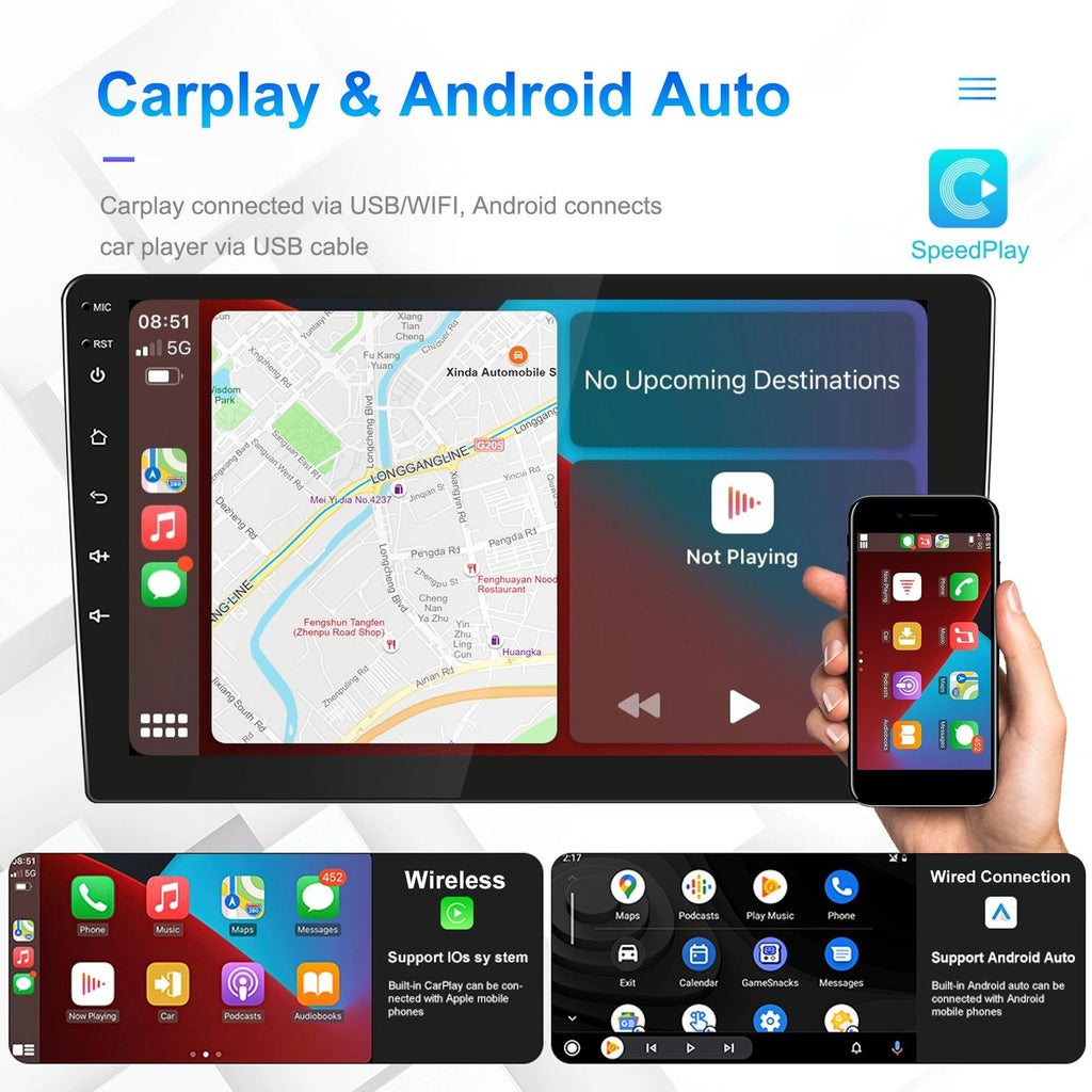 10 Inch Car Android Navigation Screen With Carplay - 2 + 64G Standard + 4Lights Camera