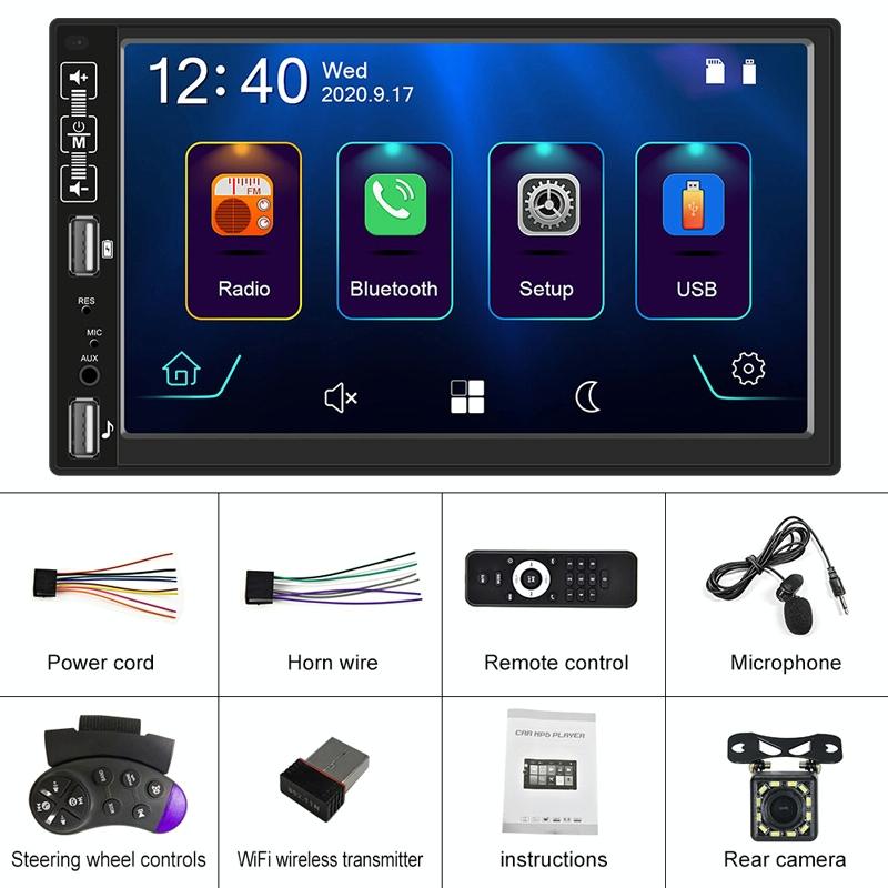 7 Inch Car Hd Mp5 Player W / Carplay Bluetooth Fm U Disk Remote - Standard + 8Led Camera
