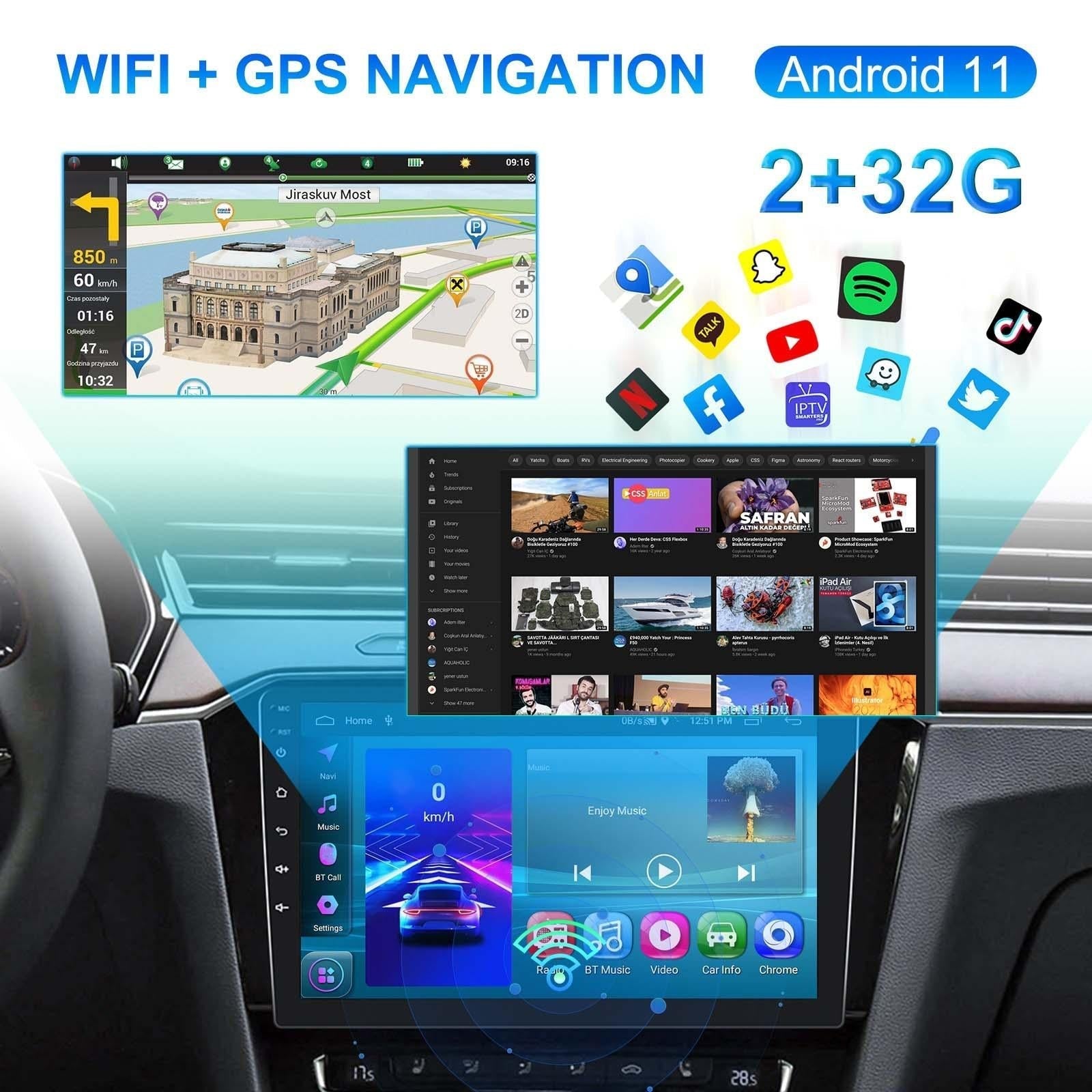 10 Inch Car Android Navigation Screen With Carplay - 2 + 64G Standard + 12Lights Camera