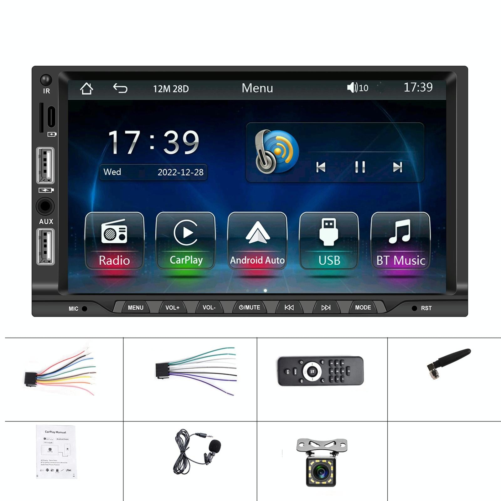 7 Inch Car Mp5 Player Carplay / Android Auto / Mirror Link / Bluetooth - Standard - With 12-Light Camera