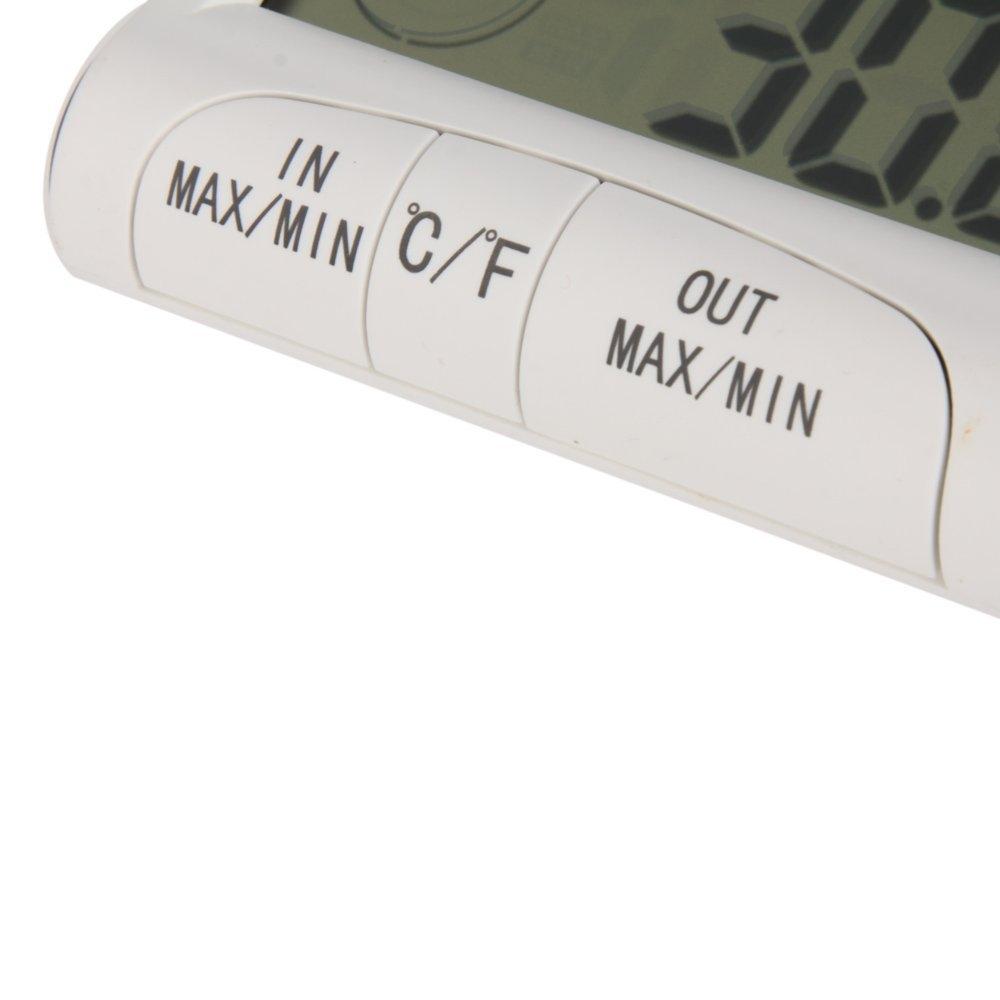 Digital Thermometer Hygrometer with External Sensor - White