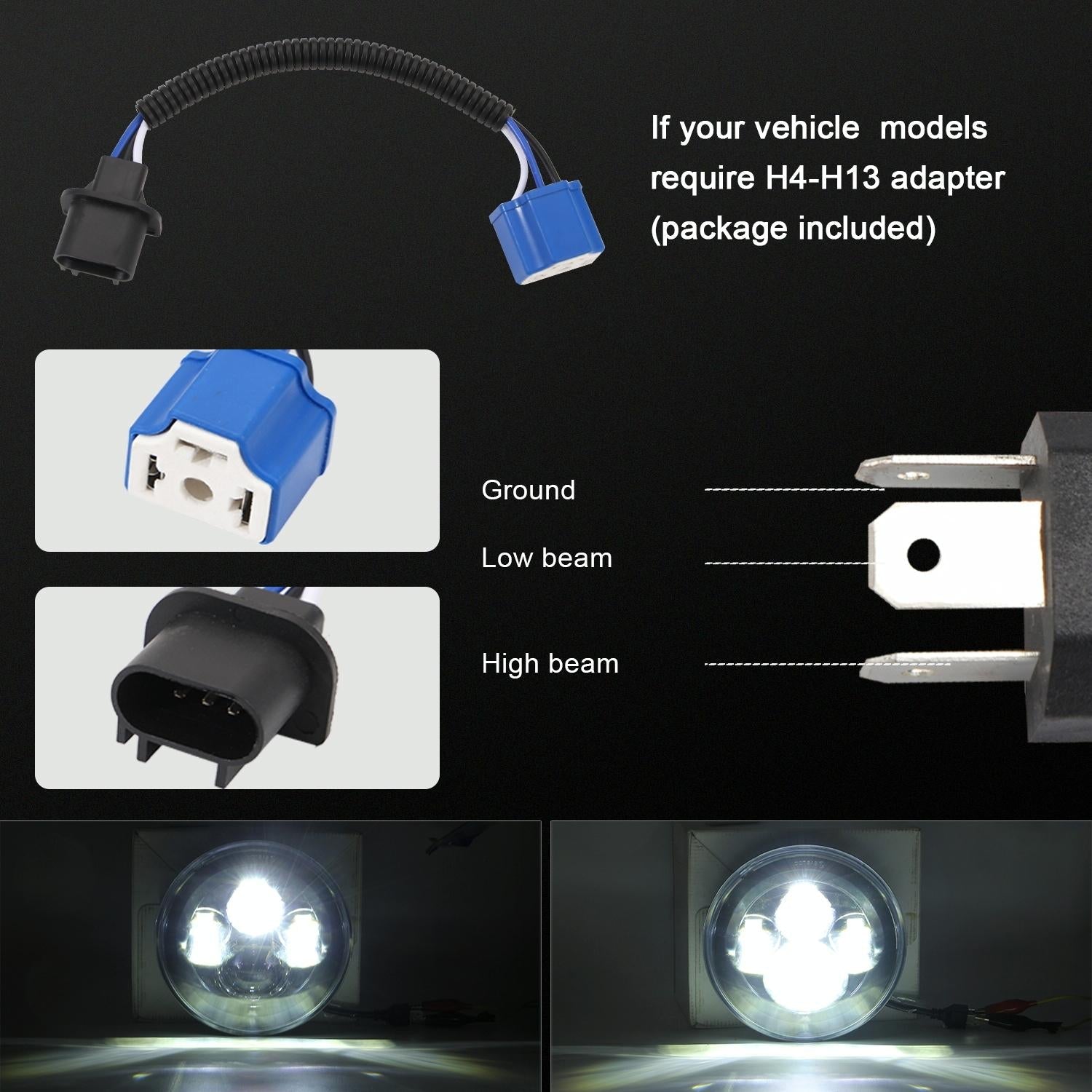 7 Inch H4 / H13 Dc 9V - 30V 4000Lm 6000K 40W 7 Inch Car Round Shape Led Headlight Lamps For Jeep Wrangler