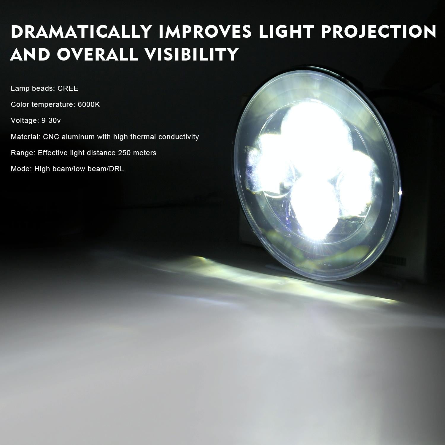 7 Inch H4 / H13 Dc 9V - 30V 4000Lm 6000K 40W 7 Inch Car Round Shape Led Headlight Lamps For Jeep Wrangler