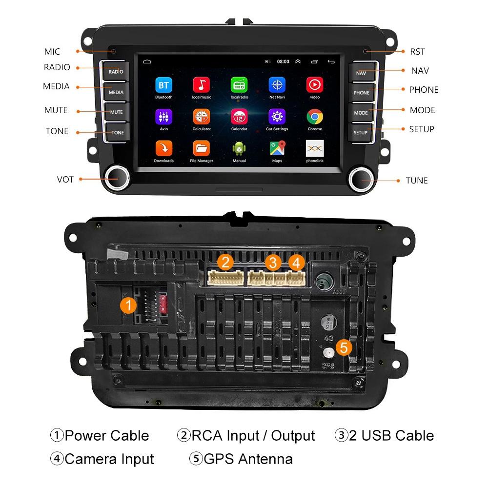 7 Inch Android Car Navigation Player For Volkswagen - 2 + 32G Wireless Carplay 12 Lights Camera
