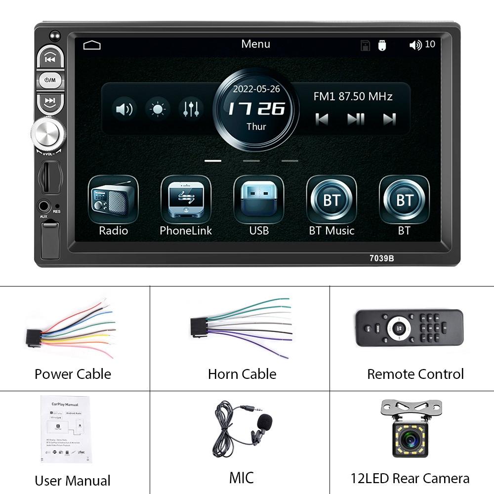 7 Inch Mp5 Bluetooth Carplay Player With Reversing Camera - Standard + 12 Lights