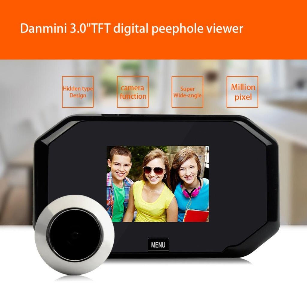 3 Screen 1.0Mp Security Camera With Door Peephole & Tf Card Support - Black