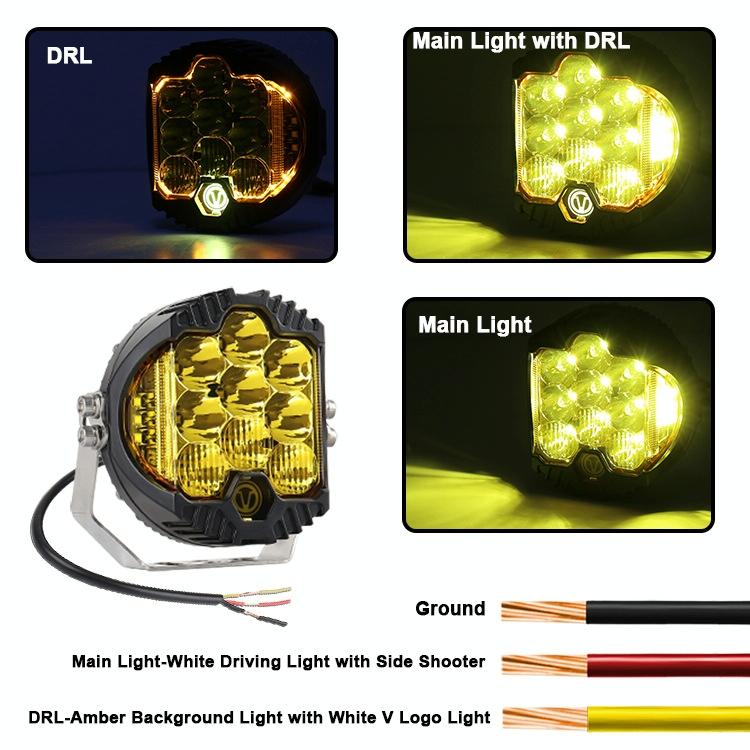 5 Inch Dc12V - 30V 5000Lm 6500K 50W Car Led Light On Three Sides Headlight For Jeep Wrangler Gold Light