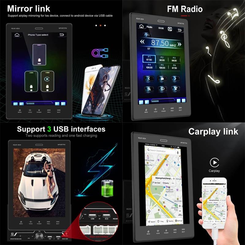 9.5 Inch Vertical Screen Car Mp5 Player + Ahd Camera