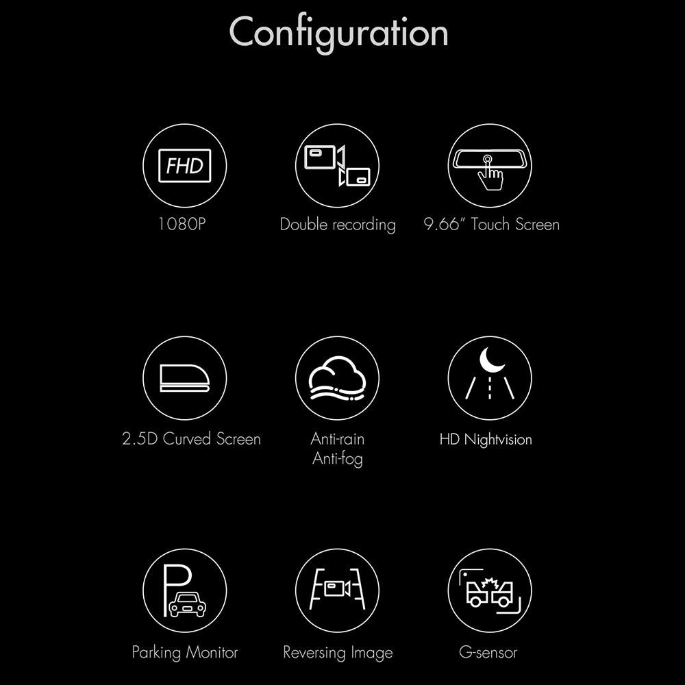 9.66 Fhd Ips Touch Screen Car Dvr with Starlight Night Vision