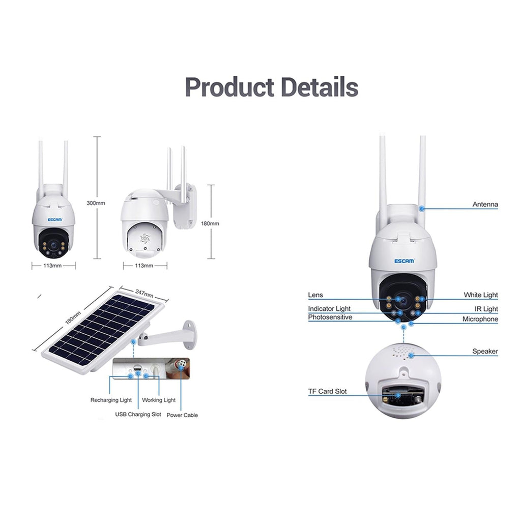 Waterproof Wifi Solar Camera With Night Vision & Motion Detection & Two-Way Audio & Ptz Control